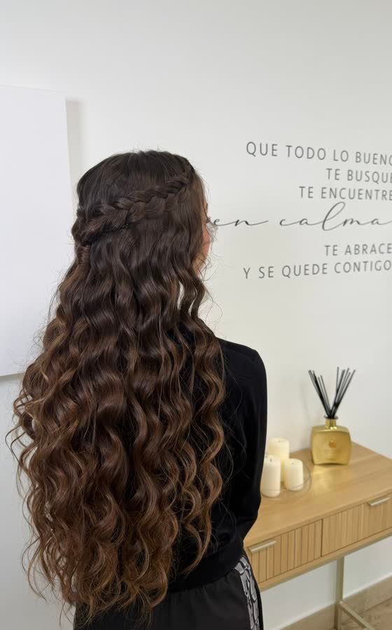 Semirecogido con trenza y melena rizada